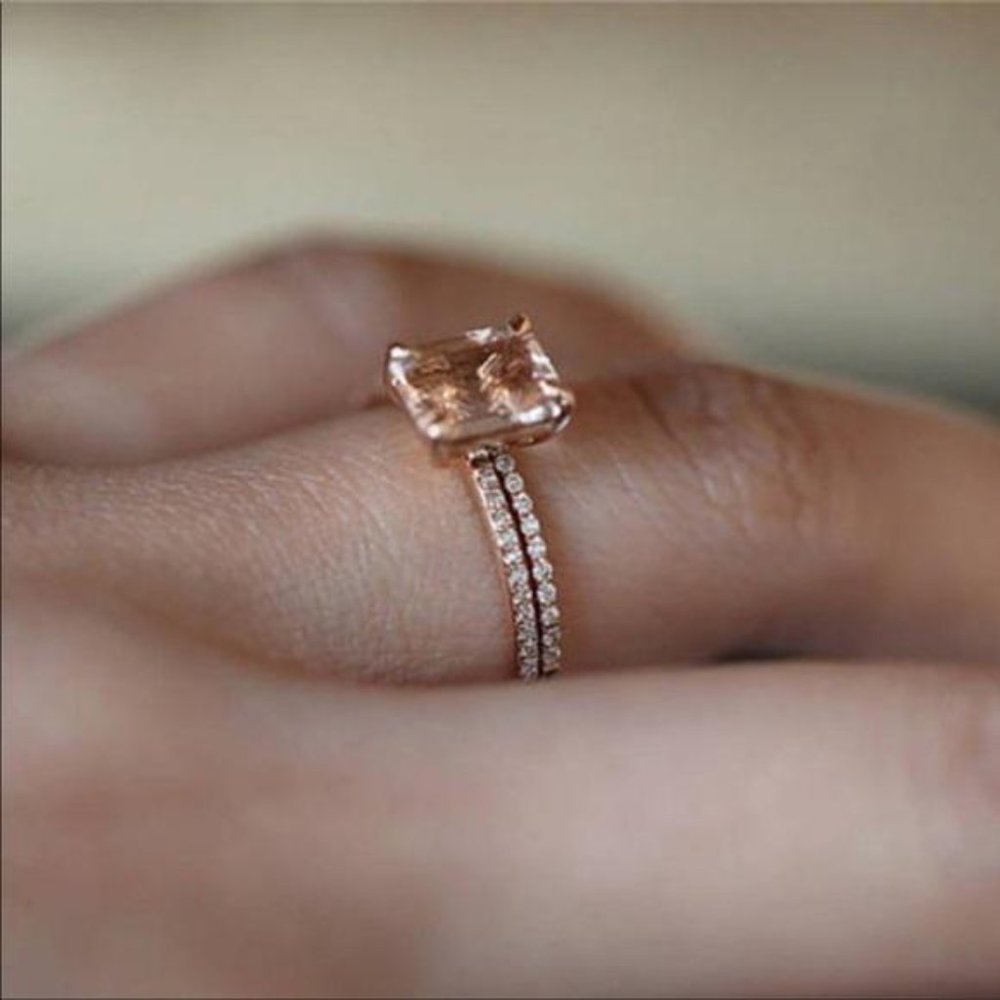 NEW 18K ROSE GOLD DIAMOND MORGANITE 2PC RING SET - Picture 4 of 4